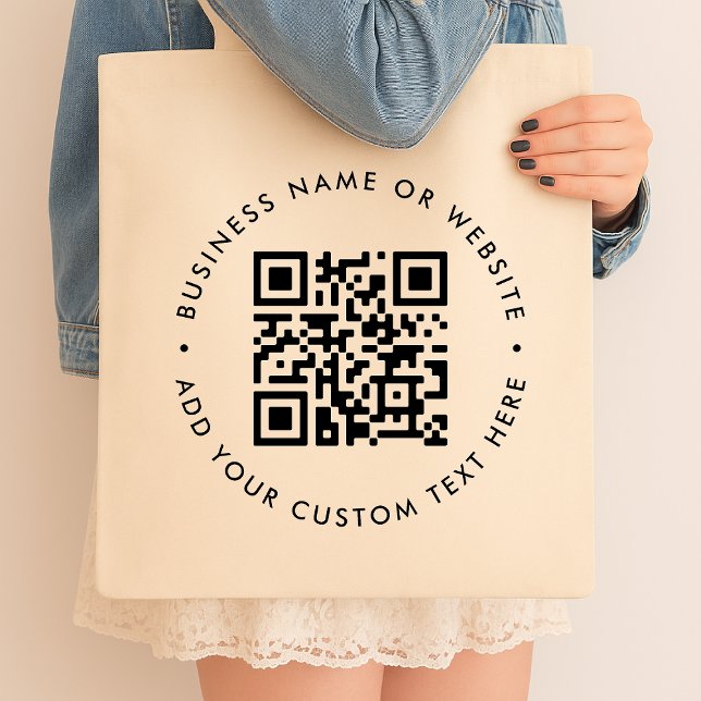 QR Code | Business Modern Minimal Scan Me Tote Bag (Interactive editable QR code tote bags to promote your business, products or services.)
