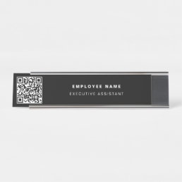 QR Code Business Modern Minimalist Black  Desk Name Plate
