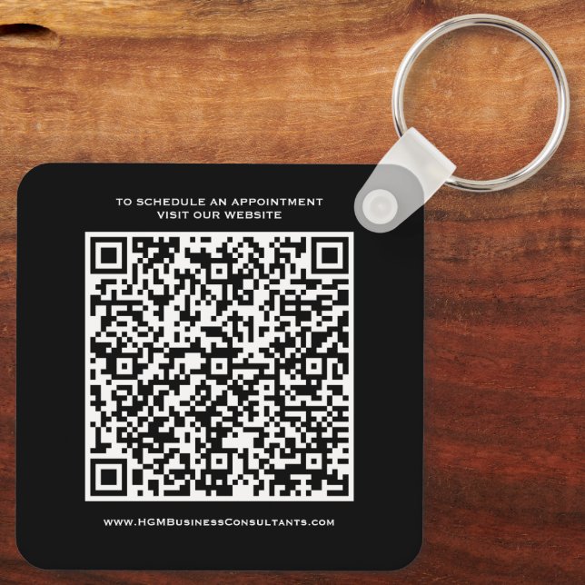 QR Code Business Monogram Logo Black Red White Keychain (Back)