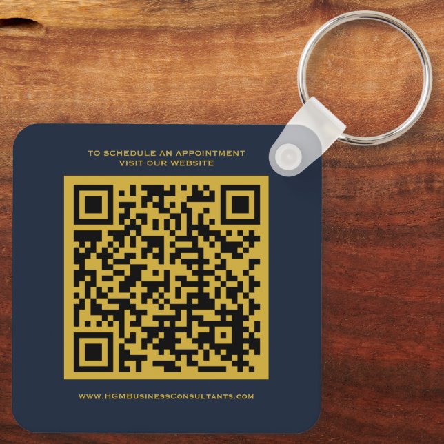 QR Code Business Monogram Logo Navy Burgundy Gold Keychain (Back)