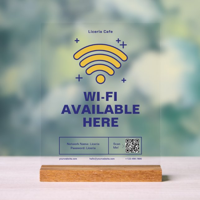 Qr Code Business Name Minimal wifi Details Acrylic Sign (Neutral)
