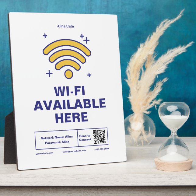 Qr Code Business Name Minimal wifi Details  Plaque (Side)
