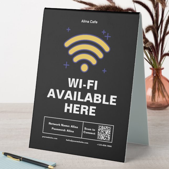 Qr Code Business Name Minimal wifi Details  Table Tent (In SItu (Table))