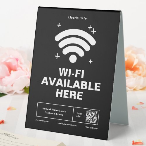 Qr Code Business Name Minimal wifi Details Table Tent Sign
