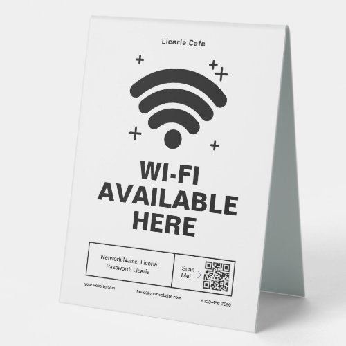Qr Code Business Name Minimal wifi Details Table Tent Sign