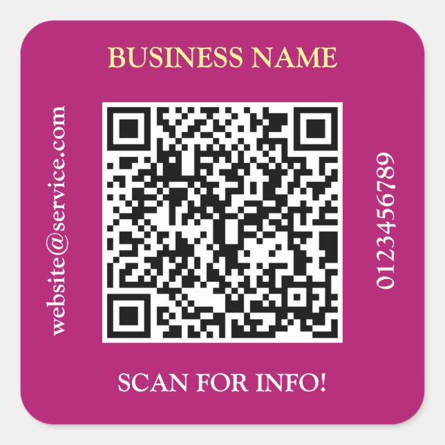QR Code Business Name Website Promo Maroon Square Sticker (Front)