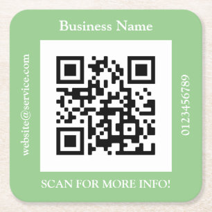 QR Code Business Name, Website Promo, Red Square P Paper Coaster