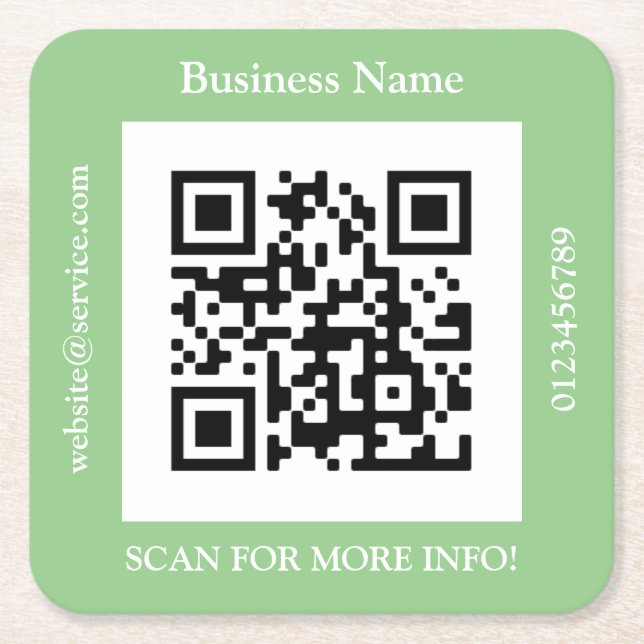 QR Code Business Name, Website Promo, Red Square P Square Paper Coaster (Front)