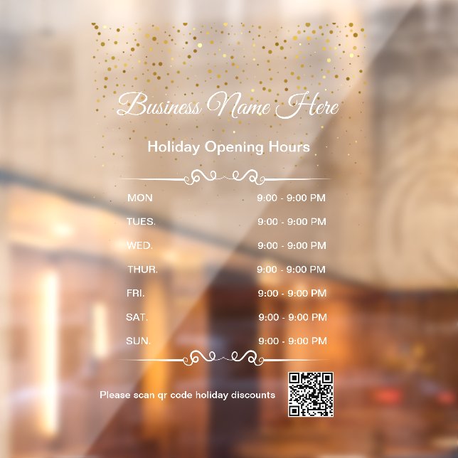 qr code business opening hours holiday white gold window cling (Sheet 2)