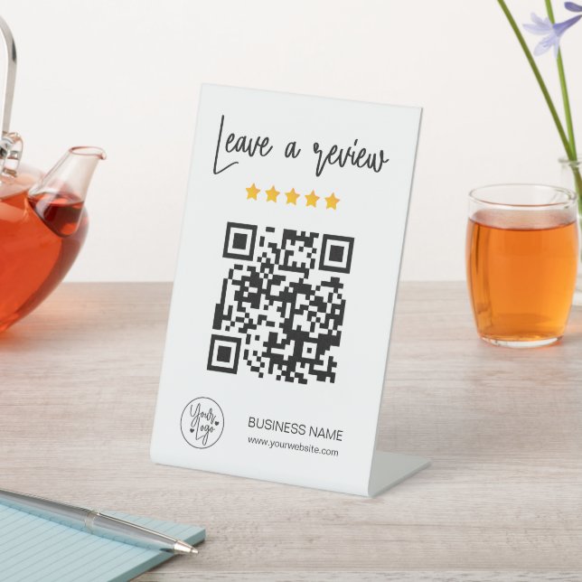 QR Code Business Review 5 Star Review Modern Pedestal Sign (In SItu)