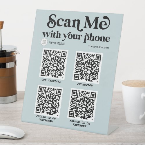 QR code business sign Modern typography scannable Pedestal Sign