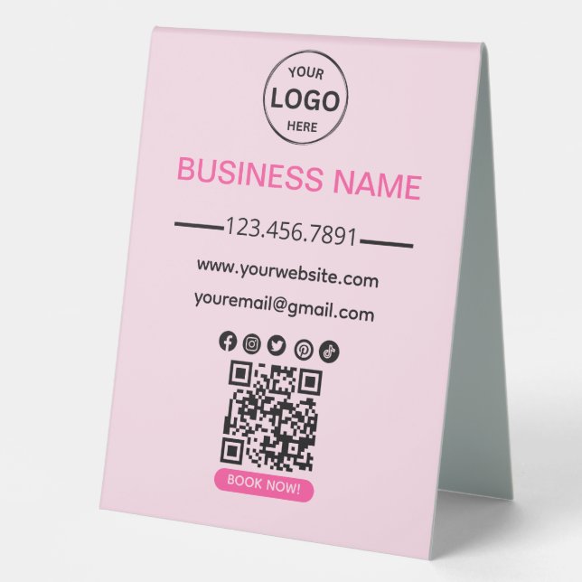 Qr Code Business Spa Logo Social Media Pink Table Tent (Front)