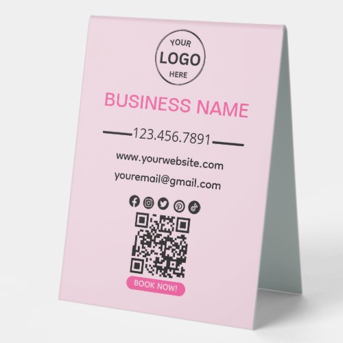 Qr Code Business Spa Logo Social Media Pink Table Tent Sign
