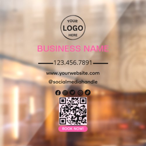 Qr Code Business Spa Logo Social Media Pink Window Cling