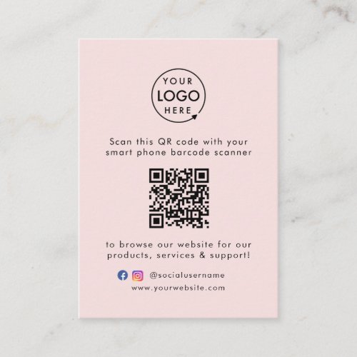 QR Code Business Website Scan Me Social Media Pink Enclosure Card