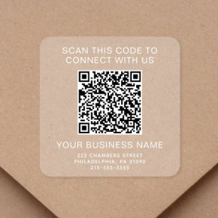 QR Code Business White Lettering Square Sticker