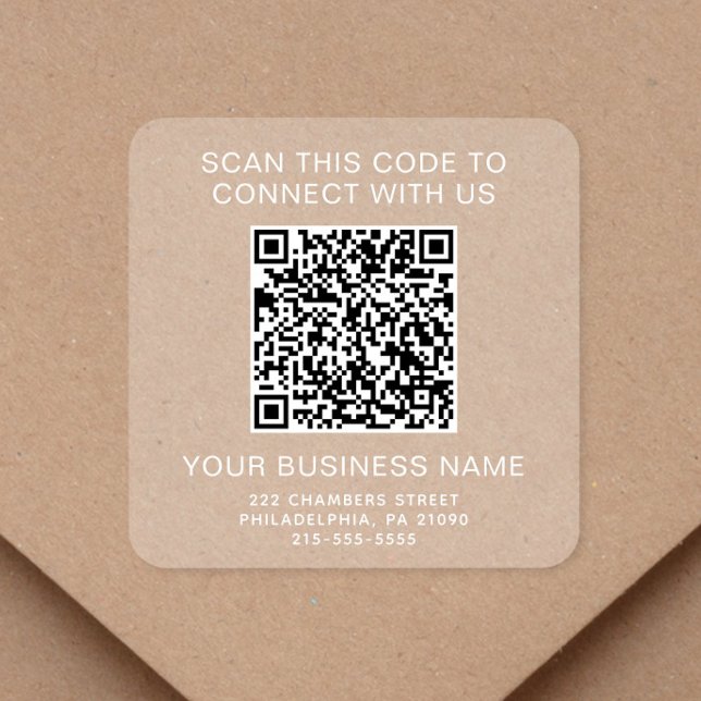 QR Code Business White Lettering Square Sticker (Creator Uploaded)
