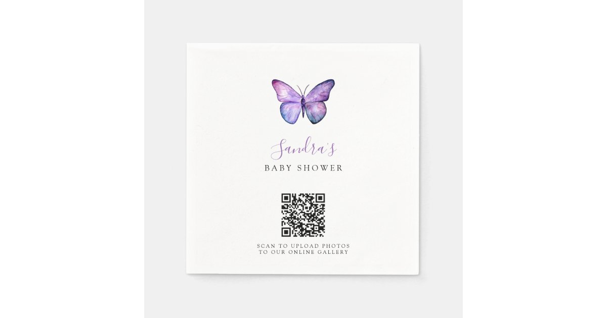 QR Code Butterfly Baby Shower Share Photos Napkins | Zazzle