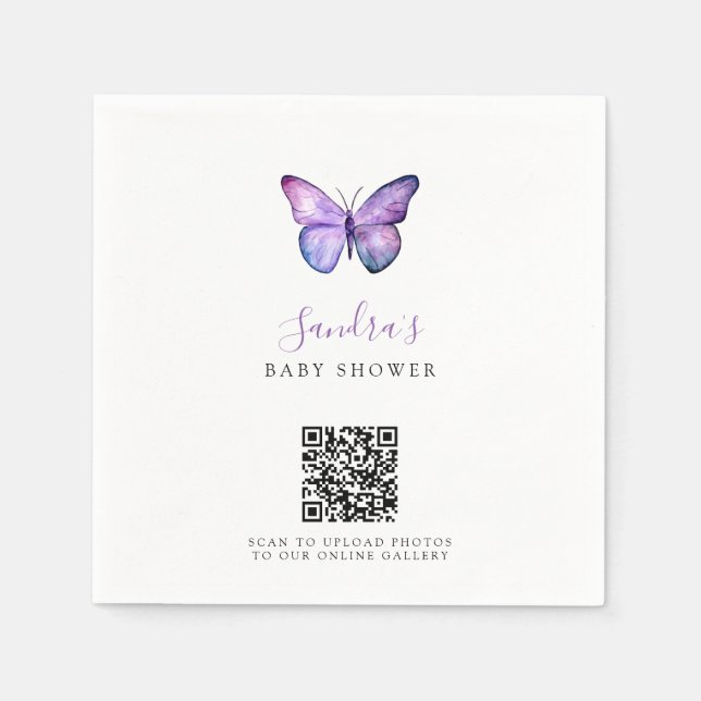 QR Code Butterfly Baby Shower Share Photos Napkins (Front)