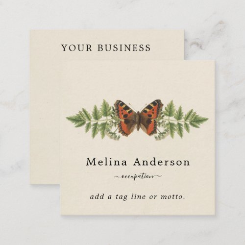 QR Code Butterfly Botanical Square Business Card
