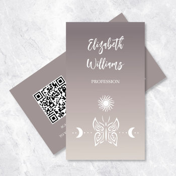 Qr Code | Butterfly Moon Taupe Beige Tan Gradient Business Card by NinaBaydur at Zazzle