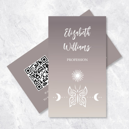 Qr Code | Butterfly Moon Taupe Beige Tan Gradient Business Card