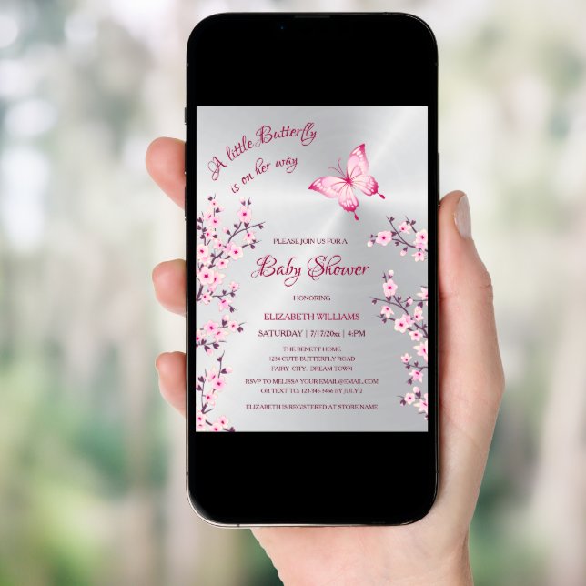 QR Code | Butterfly Silver | Girl Baby Shower  Invitation (Front Digital)