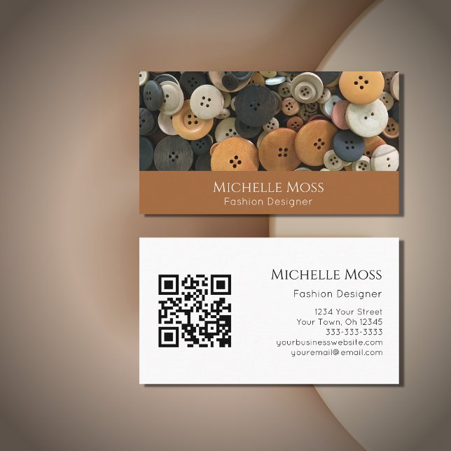 QR code Buttons Fashion Professional Seamstress Business Card (Creator Uploaded)