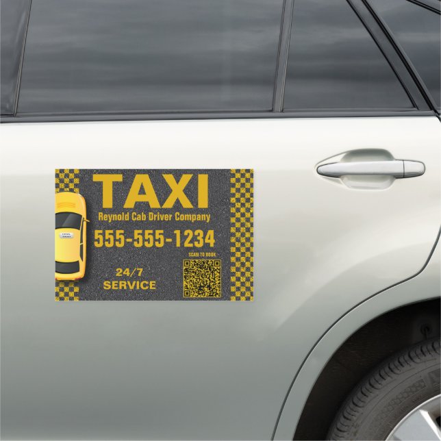 QR Code Cab Driver Business Yellow TAXI Company Car Magnet (In Situ)