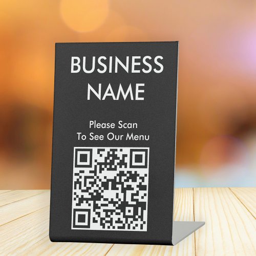 QR Code Cafe Big Print Menu Black Pedestal Sign