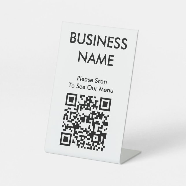 QR Code Cafe Big Print Menu White Pedestal Sign (Front)