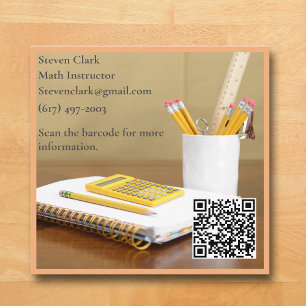 QR Code Calculator Orange Tutor Math Teacher Square Business Card