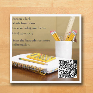 QR Code Calculator White Tutor Math Teacher  Square Business Card
