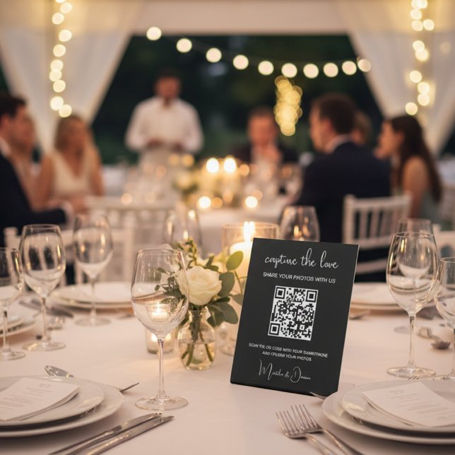 QR Code Capture the Love Wedding Photo Album  Pedestal Sign (Creator Uploaded)