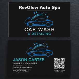 QR Code Car Wash & Detailing Blue Luxury Style Business Card