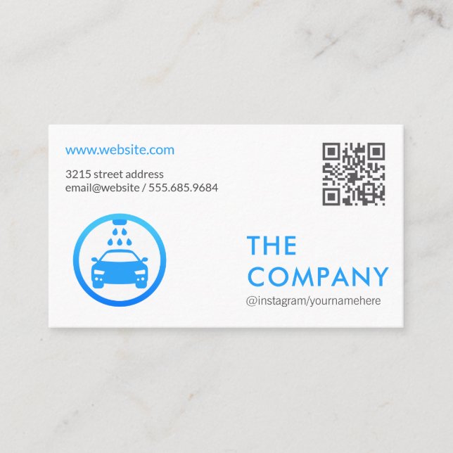 QR Code | Car Wash Logo Business Card (Front)