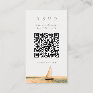 QR Code Caribbean Sand Script Wedding RSVP Card 