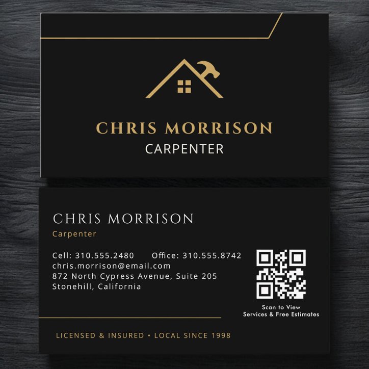 QR Code Carpenter Carpentry Contractor Business Card