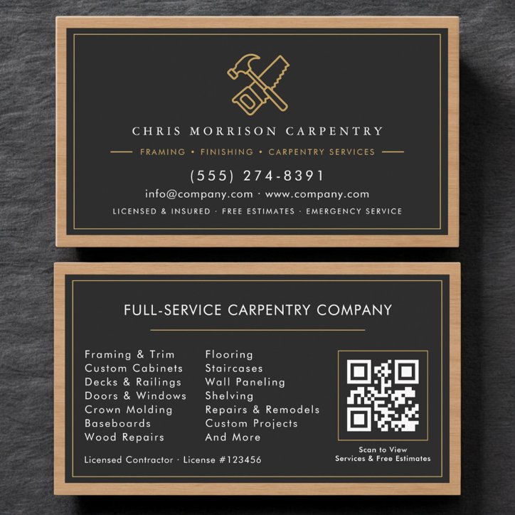 QR Code Carpenter Carpentry Services Business Card