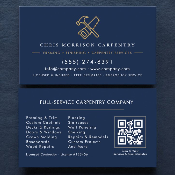 QR Code Carpentry Home Improvement Hammer Saw Business Card