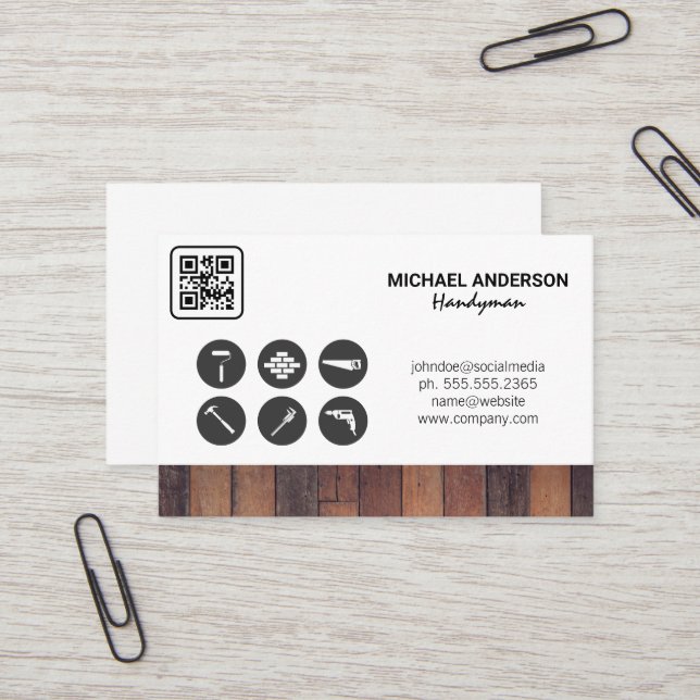 Qr Code | Carpentry Icons Business Card (Front/Back In Situ)
