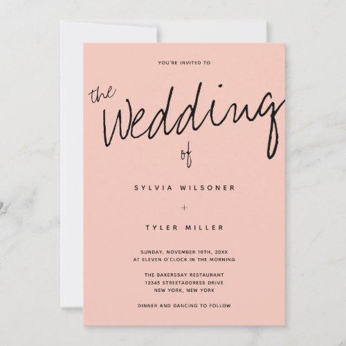 QR Code Casual Typography Pink Wedding Invitation