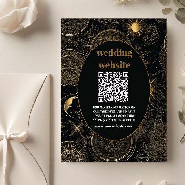 qr code Celestial Black Gold Wedding Enclosure Card (Creator Uploaded)