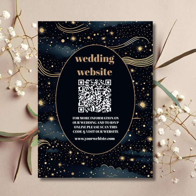 qr code Celestial Midnight Blue Stars Moon Wedding Enclosure Card (Creator Uploaded)