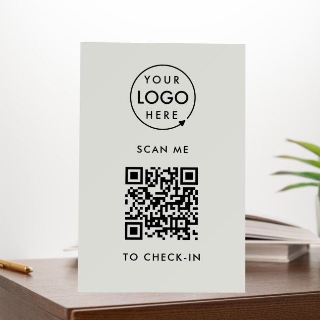 QR Code Check-In | Gray Business Logo Contactless Foam Board (In Situ (Office))