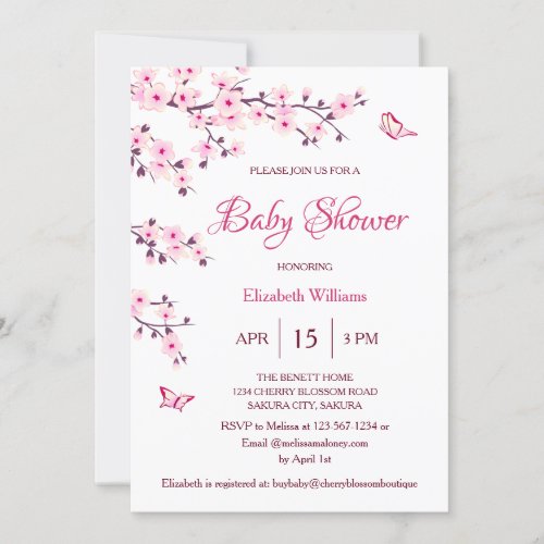 QR Code  Cherry Blossom   Baby Shower Invitation