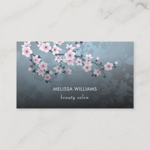 Qr Code Cherry Blossom Dark Floral Business Card