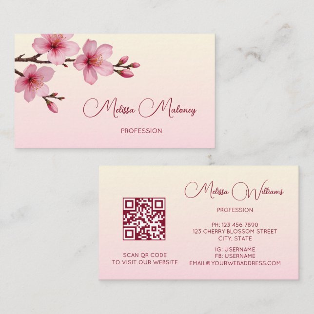 QR Code | Cherry Blossom Pink Business Card (Front/Back)