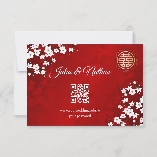 QR Code | Cherry Blossom Red RSVP Chinese Wedding (Back)
