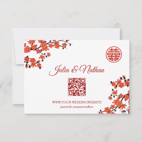 QR Code | Cherry Blossom Red RSVP Chinese Wedding Card